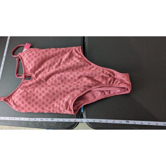 Xhilaration Womens Pink Floral Eyelet Lace One Piece Swimsuit Size Medium Boho - Picture 5 of 14